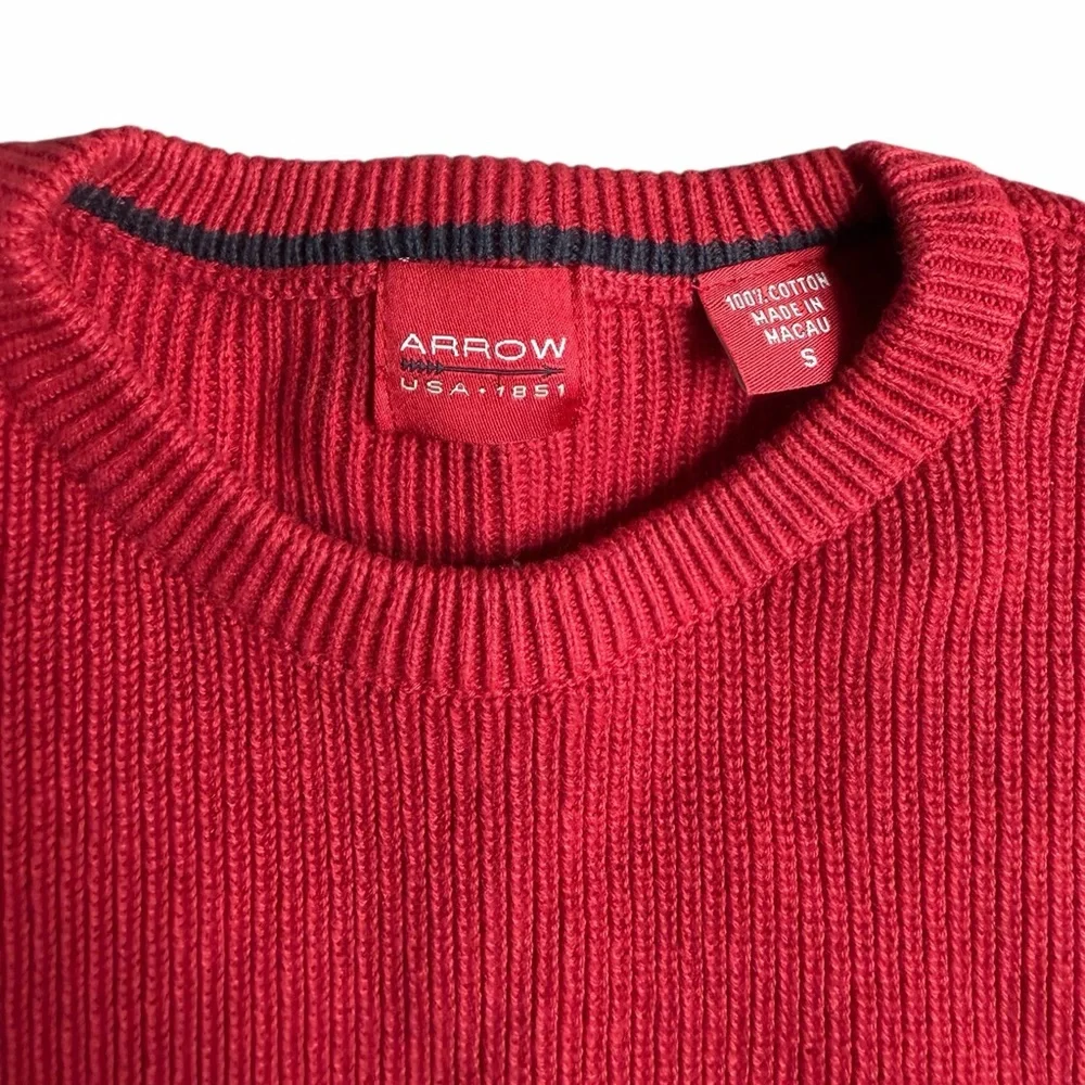 Arrow Men’s Red Cotton Rib‎ Knit Sweater Size Small Y2K Fall Preppy